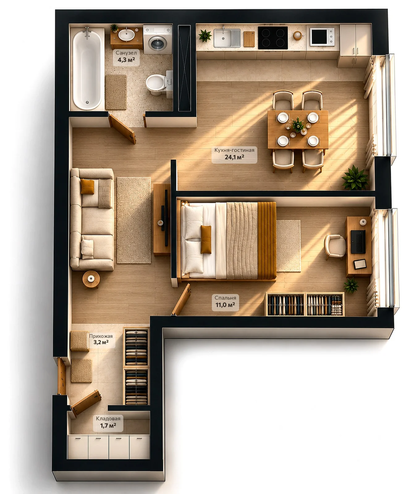 Планировка 44,3 м²