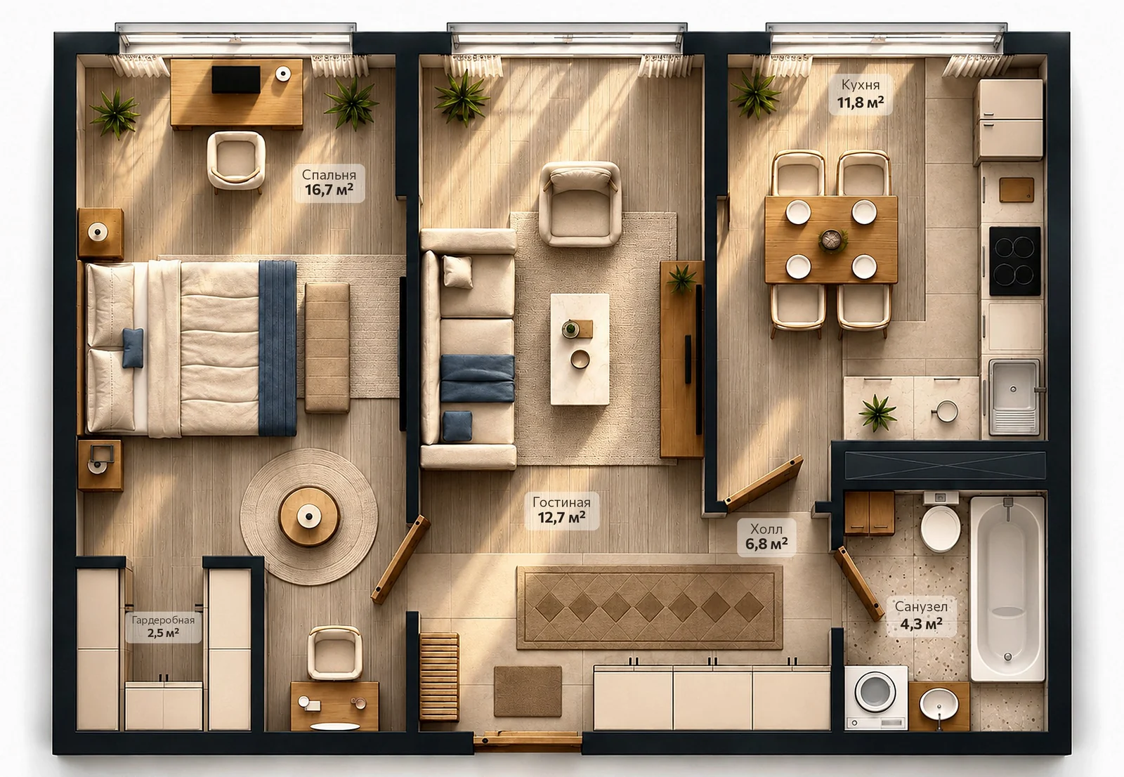 Планировка 54,8 м²